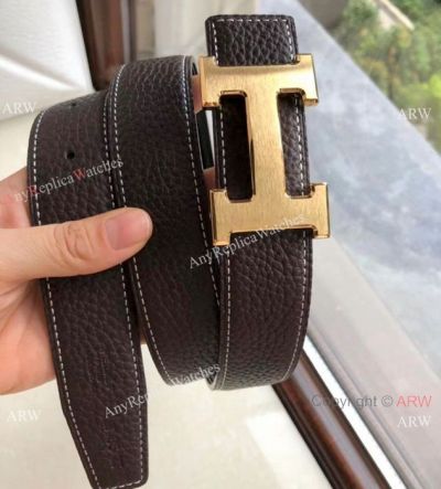 Copy Hermes Women Belt - Dark Brown with Gold Buckle